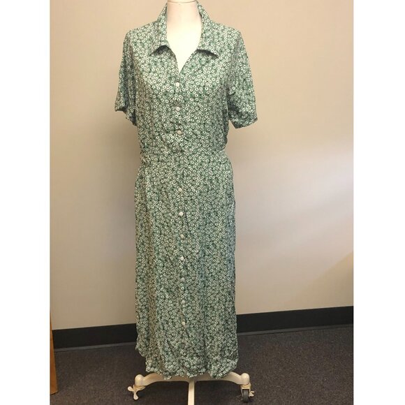 Shortsleeve Button-up Green Floral Midi Dress - Picture 4 of 8